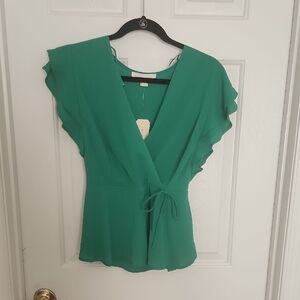Elegant Green Wrap Top